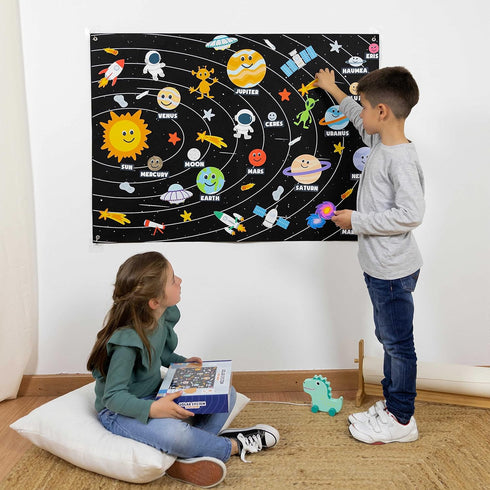 Solar System for Kids with 61 Felt Figures - BONNYCO Space Montessori Toys for Girls Boys Birthday Gifts