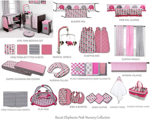 Bacati - Elephants Pink/Grey Mini Changing Pad Cover