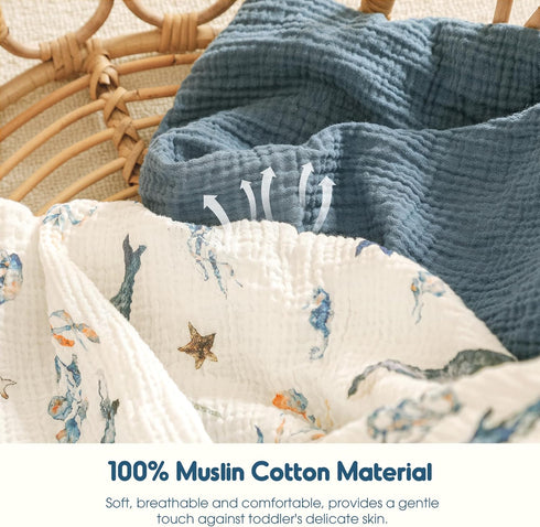 100% 2 Pack, 52"x28" 9", GRSSDER Cotton Muslin Crib Sheet Soft Breathable Fitted Sheets for Standard Baby & Toddler