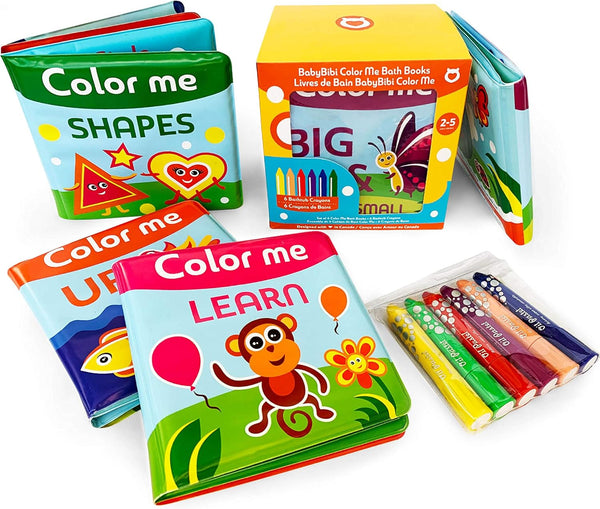 BabyBibi Color Me Bath Books Plus Crayons Set of 4 Different Books