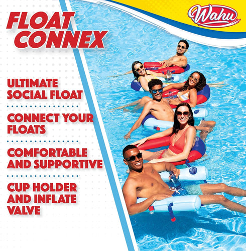 8+, WAHU Float Connex Aqua Pool Seat with Connex Clips, Cupholder, and Inflate Valve, Inflatable Pool Float Chair