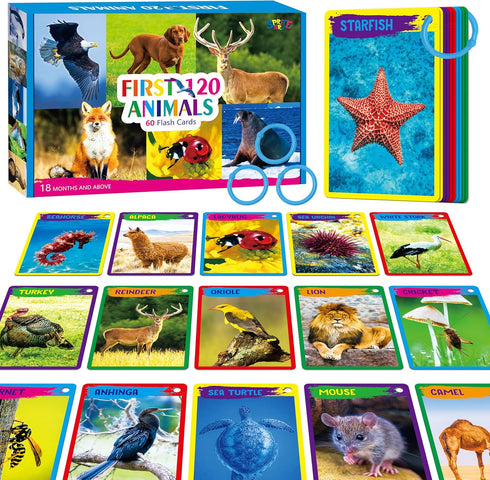 My First 120 Animals, 60PCS Realistic Zoo Animal Flashcards for Montessori & Science Educational Toys