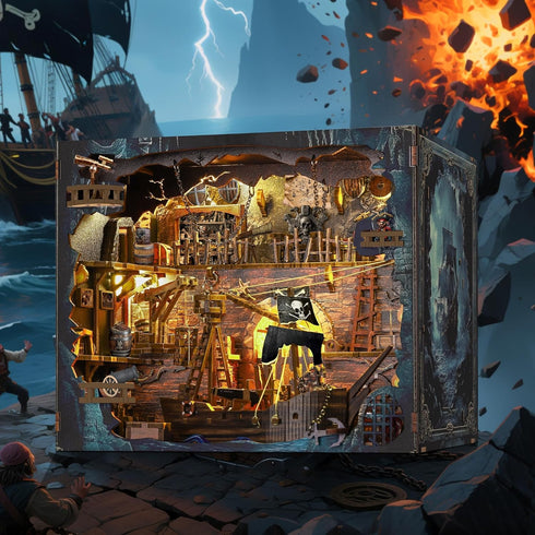 VORATHIS 3D Book Nook Pirate Kit - DIY Miniature House Kit for Adults, Teens, Dollhouse Booknook Bookshelf Insert Decor