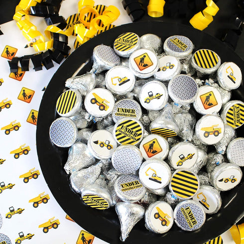 180 Count Under Construction Party Favor Stickers, Construction Birthday Chocolate Kisses Candy Stickers