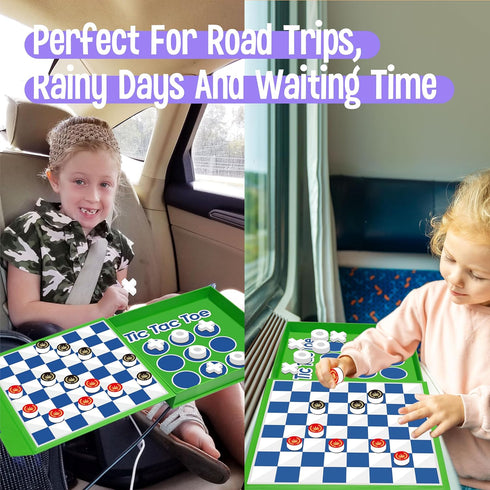 2 1 Set, 59 3+ in Checkers Magnetic Game Board -Checkers & Tic-Tac-Toe, Thick Foam Checker Road Travel Game with Reward