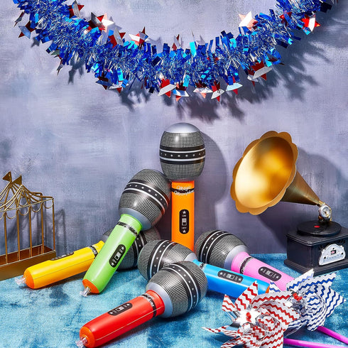 Zhanmai 12 Pieces Inflatable Microphones, Blow Up Microphone Props for Musical Concert Themed Party Decoration