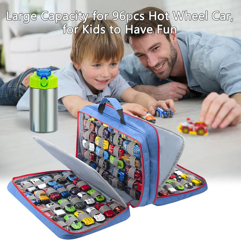 KISLANE 96 Toy Cars Storage Case, Organizer for Mini Toys, Matchbox Cars (Bag Only) (Blue)