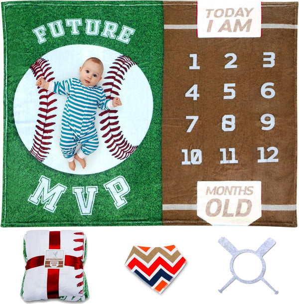 SUKOON Baseball Monthly Milestone Blanket for Baby Boy/Girl | Includes Frame and