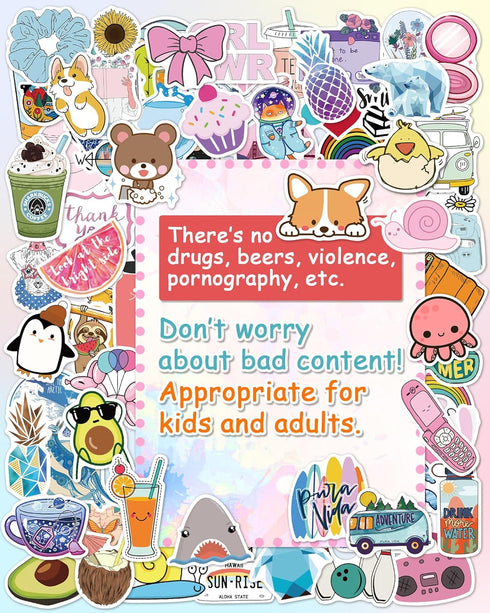300 Pcs/Pack Cute Vinyl Waterproof Stickers for Water Bottles, Vsco Laptop Stickers for School Students Gifts