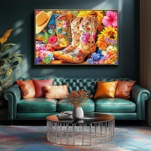 500 500 Poster,23"x15" Floral Cowboy Boots Piece Puzzle for Adults, Fun Puzzles for Adults Pieces with HD Print & Dust