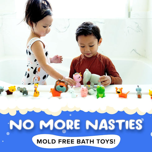 14 Set Set 1 3 6 12 18 SplashEZ Mold Free Animals Bath Toys, No Hole Bath Toys for Toddlers, Bathtub Animals for Kids