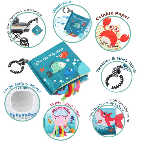 0-6, 6-12,12-18 Fish Baby Books Toys, Touch Feel Cloth Crinkle Books for Babies,Baby Infant Toys Months,Early Learning