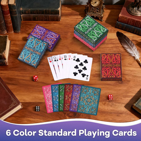 Wkchxd 6 Pack, 6 Playing Cards Decks of Cards, Poker Size Standard Index Deck in Unique Colors, Playing Cards Bulk