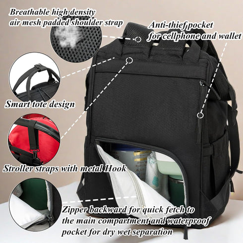 Backpack Backpack Daddy/Mommy Diaper Bag for Dad and Mom with USB Charging Port Stroller Straps and Insulated