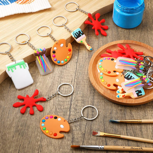 Tudomro Art Paint Party Favors Keychain, Paint Splatter Palette Brush Keychain for Kids