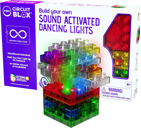 E-BLOX Build Your Own Sound Activated Dancing Lights STEM Kit, Voice Reacting Building Blocks Circuit Toy Set for Kids