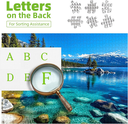 1000 Landscape Jigsaw Puzzle Pieces Lake Tahoe Scenery with Clear Turquoise Waters, Snow-Capped Mountains & Pine
