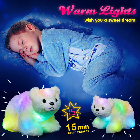 BSTAOFY Light Up Polar Bear Stuffed Animal, LED Night Light Plush Toy, 11'', White Gift for Kids
