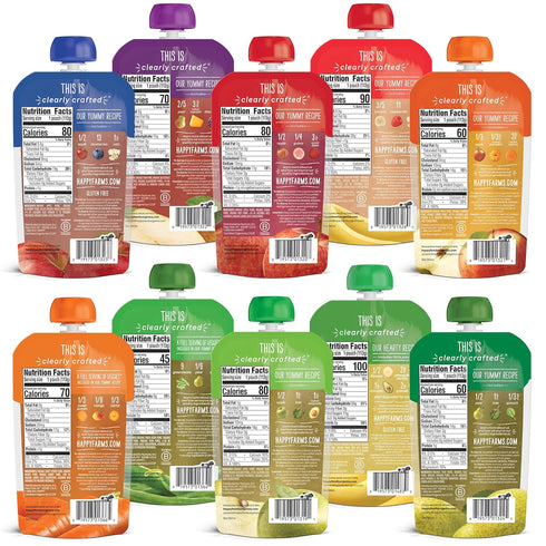 Happy Baby Organics Stage 2 Baby Food Pouches, Gluten Free, Vegan, Clearly Crafted Fruit & Veggie Puree, 4 Ounces, Pack