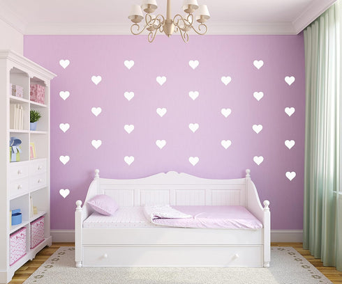 Heart Wall Decals Set – 96pcs 2-Inch Removable Vinyl Stickers for Kids Bedroom, Nursery, Playroom Decor (White)