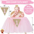 1st Birthday Girl Decorations - High Chair Tutu Skirt with No.1 Crown, Cake Smash Banner, Princess Crown, 'ONE' Cake