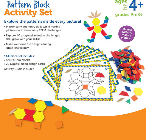 Set, 20 4+ Learning Resources Pattern Block Activity Double-Sided Cards, Ages