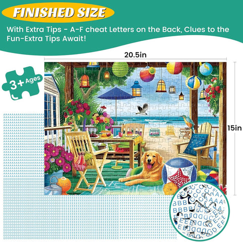 2 Pack 300 8-10 10-12,Glossy Gift,20.5x15 Piece Puzzle for Adults, Garden Dogs Seaside Porch Jigsaw Puzzle