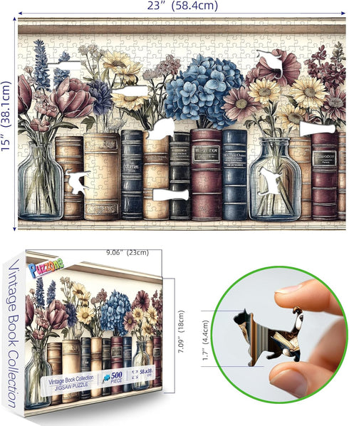 500 23" 15" Piece Puzzles for Adults, Wildflower Vintage Book Collection and Flowers Jigsaw Puzzle for Adults, Family