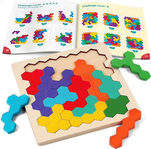 Coogam Wooden Tangram Puzzle - Color Shape Pattern Jigsaw Brain Teasers, Montessori STEM Educational Toys Gift for All