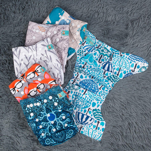 6 Pack 12 ALVABABY Cloth Diaper with Inserts One Size Adjustable Washable Reusable Diaper Cover for Baby Girls and Boys