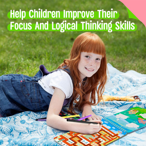 31 SpriteGru Dry Erase Activities Book, Reusable & Erasable Game Pad, Explore and Find, Maze Matching TIC-TAC-Toe Dot