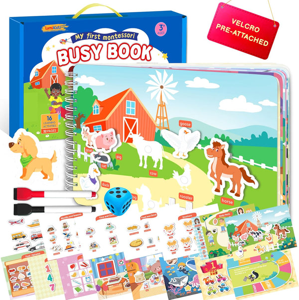 Montessori Busy Book for Toddlers 3-5, Preschool Learning Activities, Toddler Learning Binder,