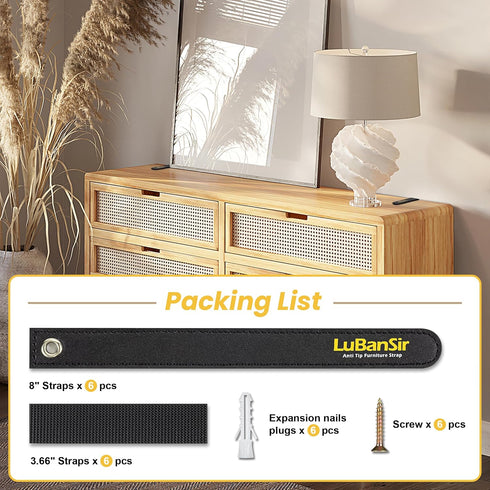 6 Pack LuBanSir Furniture Anchors, Furniture Wall Anchor Straps for Dresser, Shelves, Bookcase Anti-Tip Safety