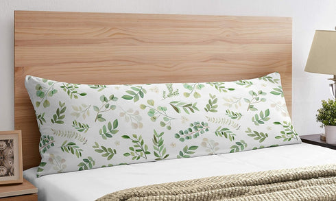 Sweet Jojo Designs Floral Leaf Body Pillow Case Cover (Pillow Not Included) - Green and White Boho Watercolor Botanical