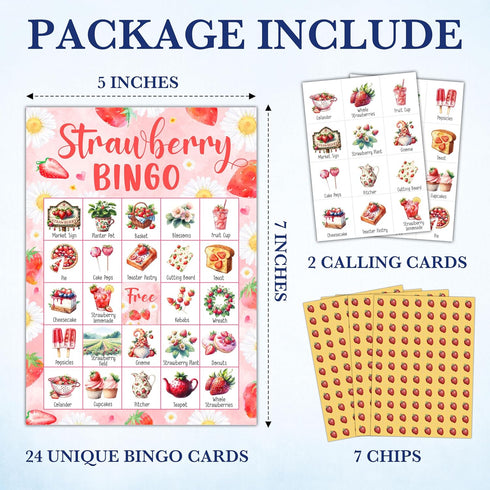 FTRZX Famliy Summer 24 04 Strawberry Bingo Cards, Food Daisy Party Bingo Cards for Adults, Bingo Games for Birthday