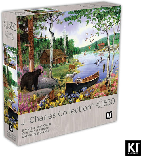 550 Piece Puzzle for Adults Black Bear and Cabin by J. Charles 24X18 Country Life Jigsaw from KI Puzzles (02632-SB)