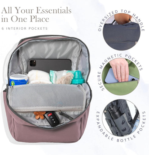 1 LB Backpack 11 RED ROVR Roo Lightweight Diaper Bag | organizational pockets| Durable & Water-Resistant (Mauve)