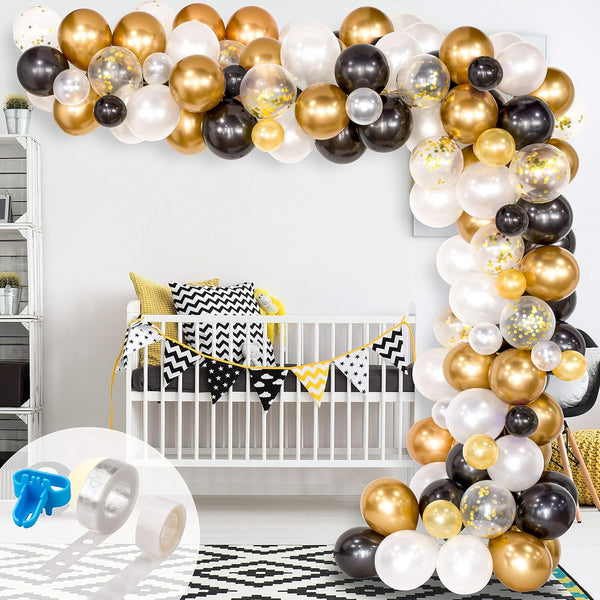 Whaline Black and Gold Balloons Garland Arch Kit, 120Pcs Graduation Class Decoration for Party