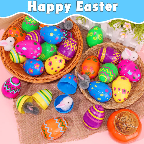 60 Pack 2.4 Inch Plastic Printed Easter Eggs, Fillable Empty Eggs Bulks for Easter Eggs Hunt, Easter Basket Stuffers