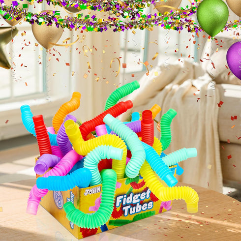 JOYIN 9 Pack Pop Tubes Sensory Toys, Fidget Tubes Party Favors in 9 Colors, Connectable and Extendable for Stress Relief