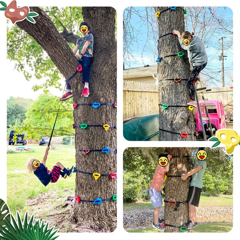 18 Ninja Tree Climbing Holds and 6 Sturdy Ratchet Straps for Kids, Large Climbing Rocks for Outdoor Training