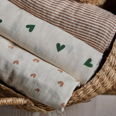 47 47 Baby Swaddle Organic Cotton Muslin Baby Swaddles for Newborns x (Green Hearts)