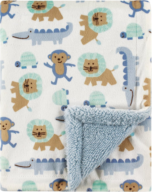 Luvable Friends Unisex Baby Plush Blanket with Sherpa Back, Boy Jungle, One