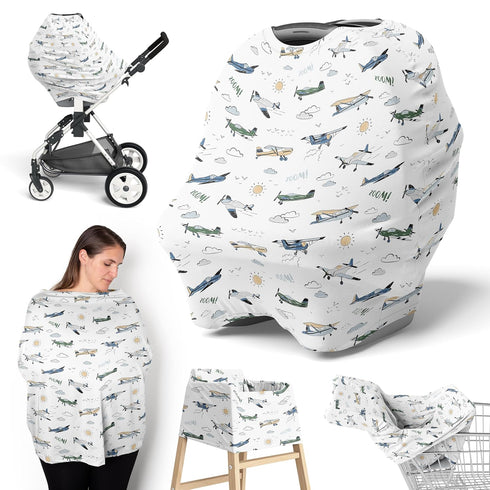 Sweet Jojo Designs Green Vintage Airplane Boy Infant Baby Car Seat Cover