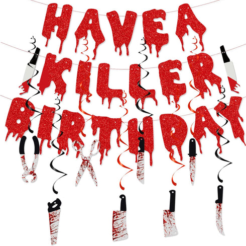 Killer Halloween Birthday Banner - Horror Movie & Zombie Vampire Theme Decorations