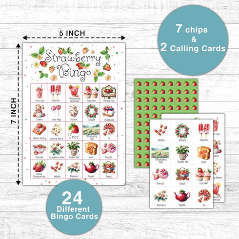 Strawberry Bingo Games - Summer Berry Bingo Card - 24 Players Bingo Game Set for Adult Family Friends - School Classroom Indoor Outdoor Activities - Fruit Themed Birthday Party Favors Supplies -C07