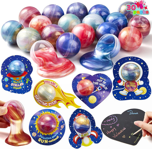 JOYIN 30 PCS Valentine Gift Cards with Slime, Galaxy Slime Stress Relief