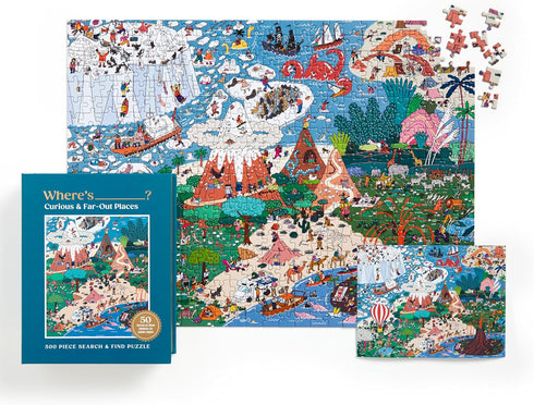 Galison Where's________? Curious and Far Out Places – 500 Piece Book Box Jigsaw Puzzle of Peculiar Places
