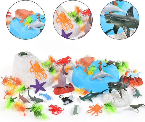 Sunny Days Entertainment Sea Creature Bucket – 56 Piece Toy Play Set for Kids with Storage Bucket