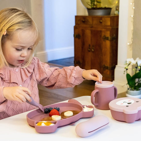 TUM TUM Baby Cutlery with Case, Baby Spoon & Fork Set, Silicone Baby Cutlery for 6 Months Plus, Pink
